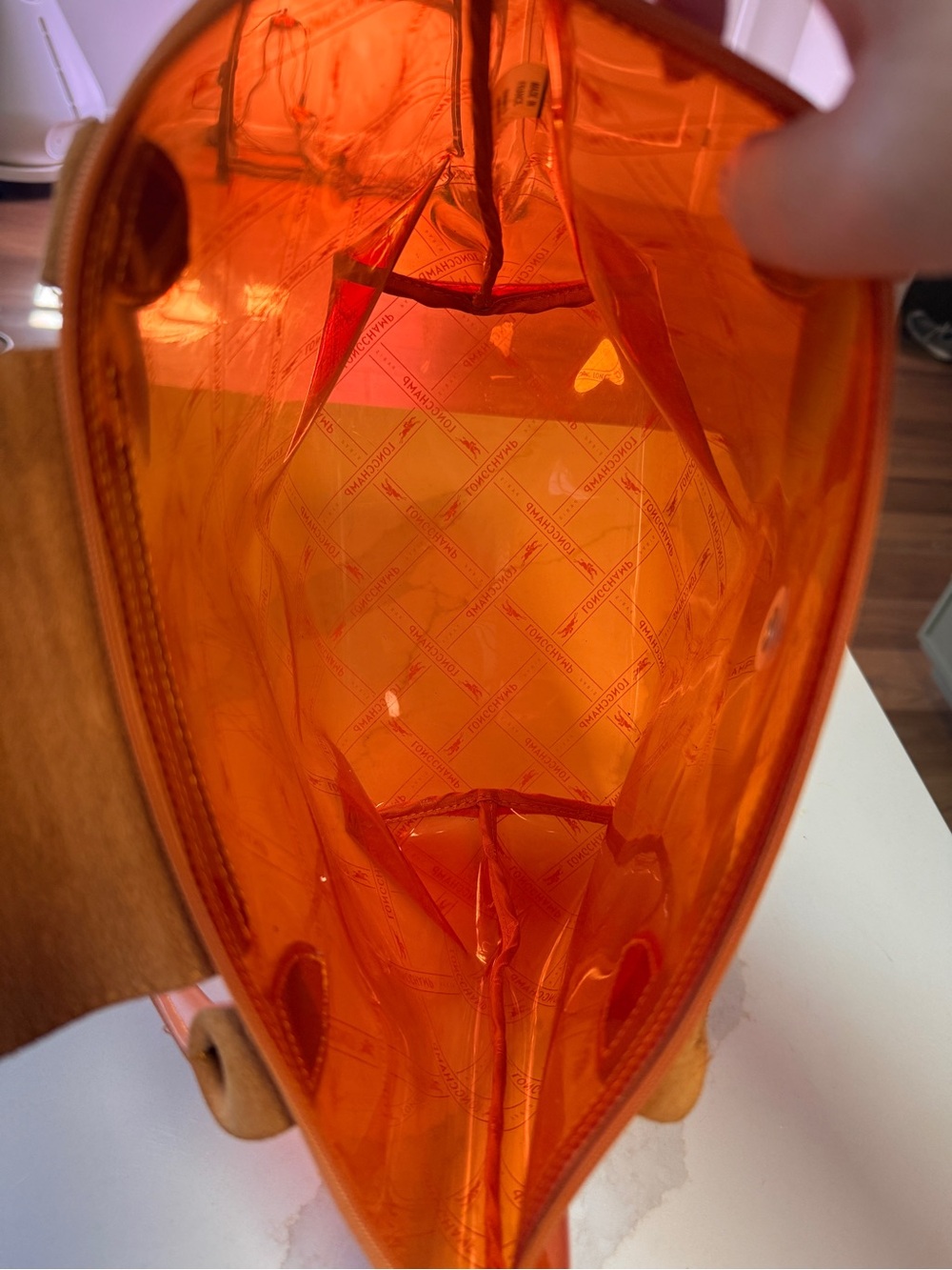 Longchamp Le Pliage Transparent Orange PVC Shoulder Tote -Made in France - Picture 14 of 14